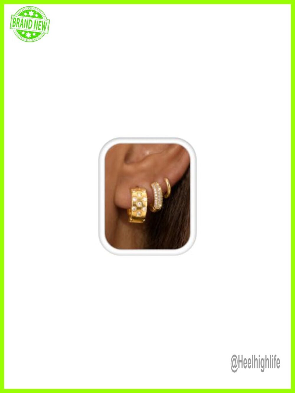 3 Pairs Chunky Hoop Earrings Cubic Zirconia Gold Tone Stackable Set